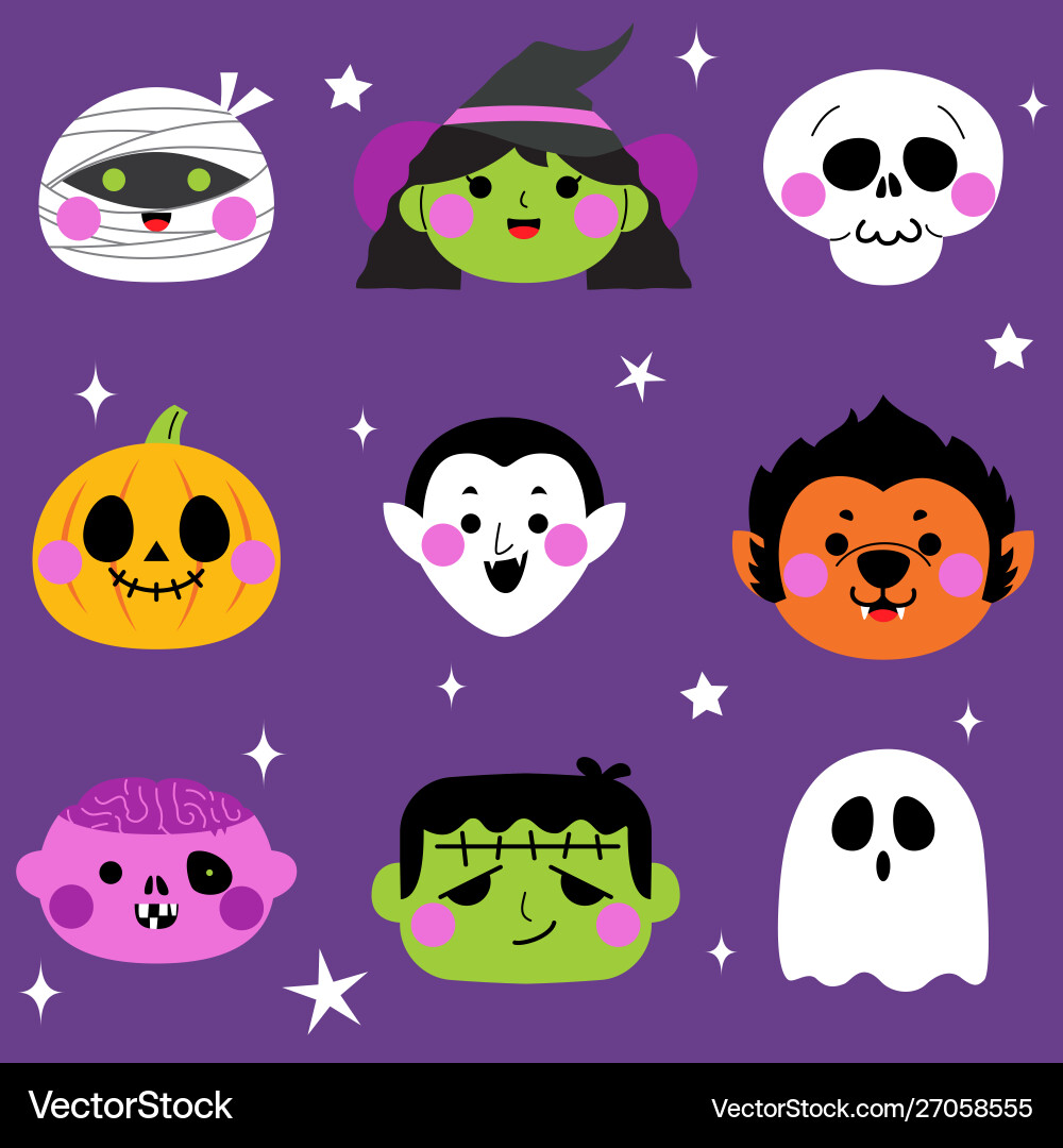 Cute Halloween Monster Party Set Vector Image