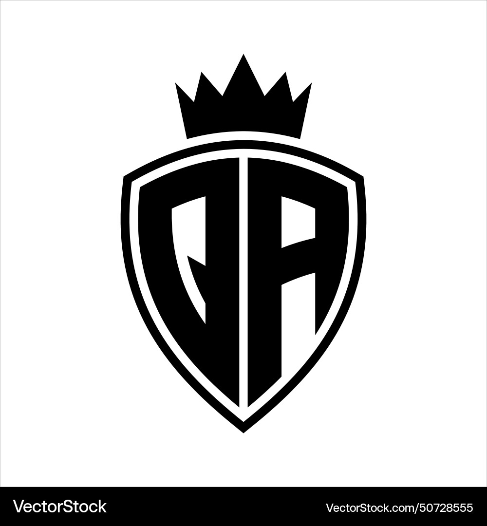 Qa letter monogram shield and crown outline shape Vector Image