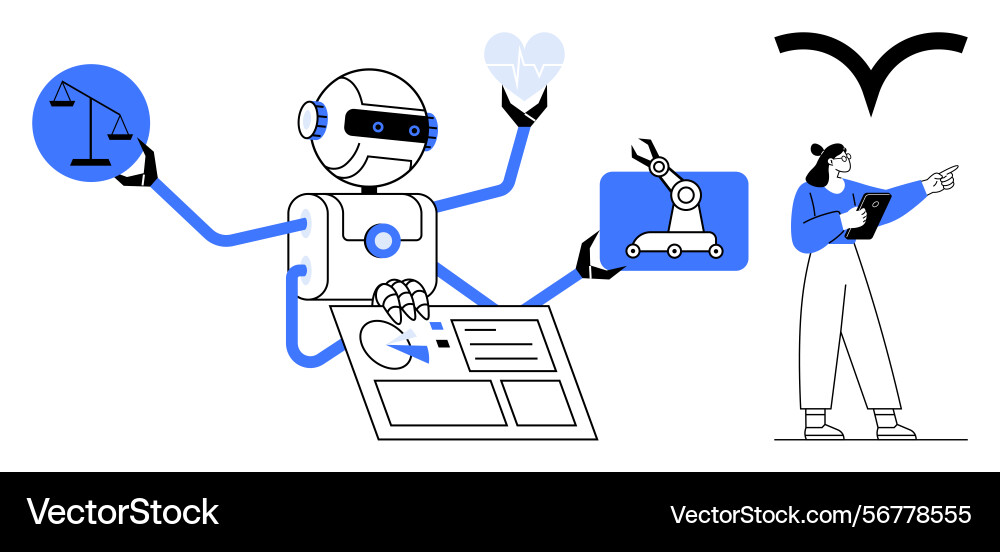 Robot performing multitask operations with human Robot performing multitask operations with human vector image