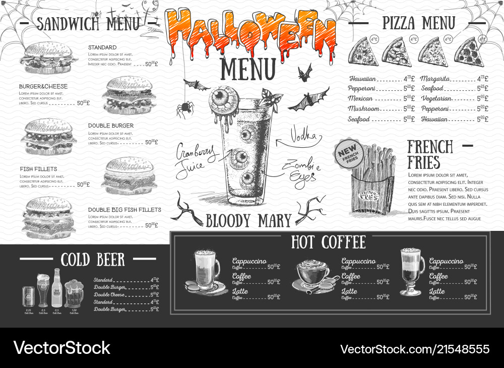 Vintage halloween menu design restaurant Vintage halloween menu design restaurant vector image