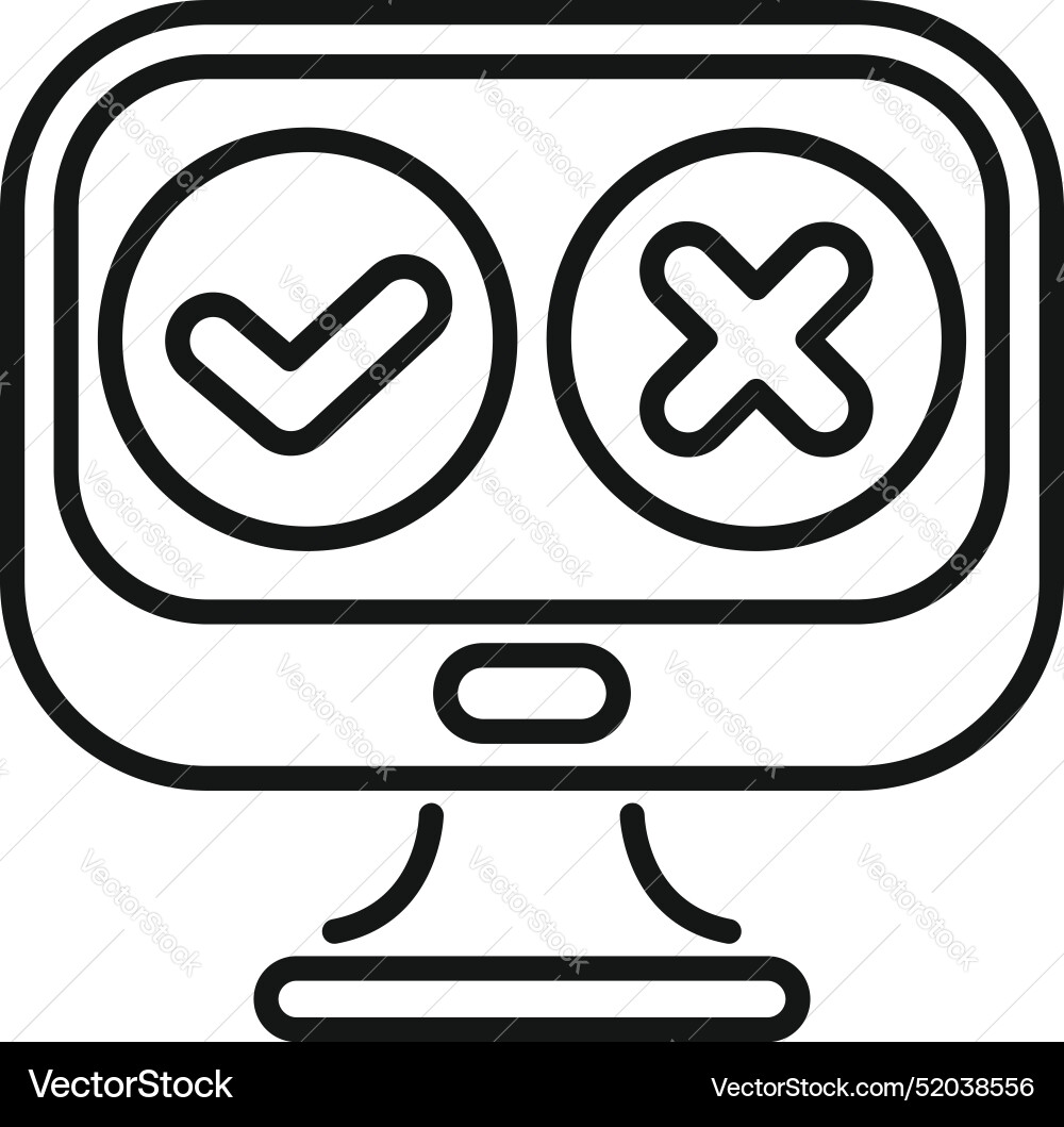 Computer screen displaying checkmark and cross Computer screen displaying checkmark and cross vector image