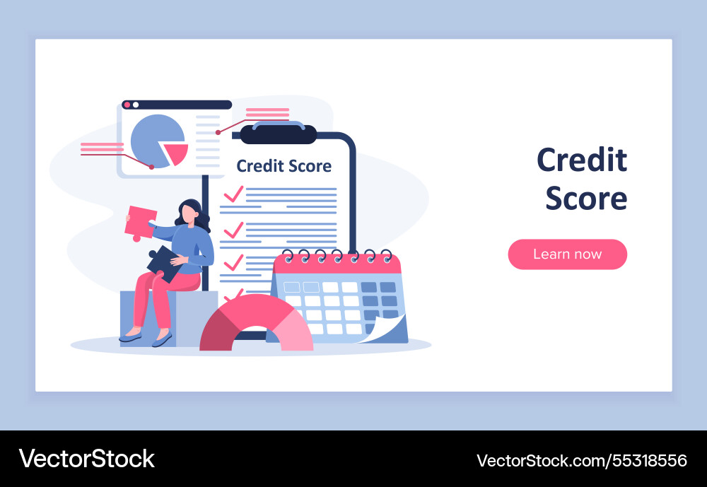 Credit Score Poster Frau mit Laptop sitzen vektorbild