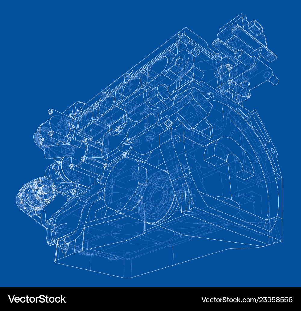 Engine sketch rendering of 3d Engine sketch rendering of 3d Vector Image