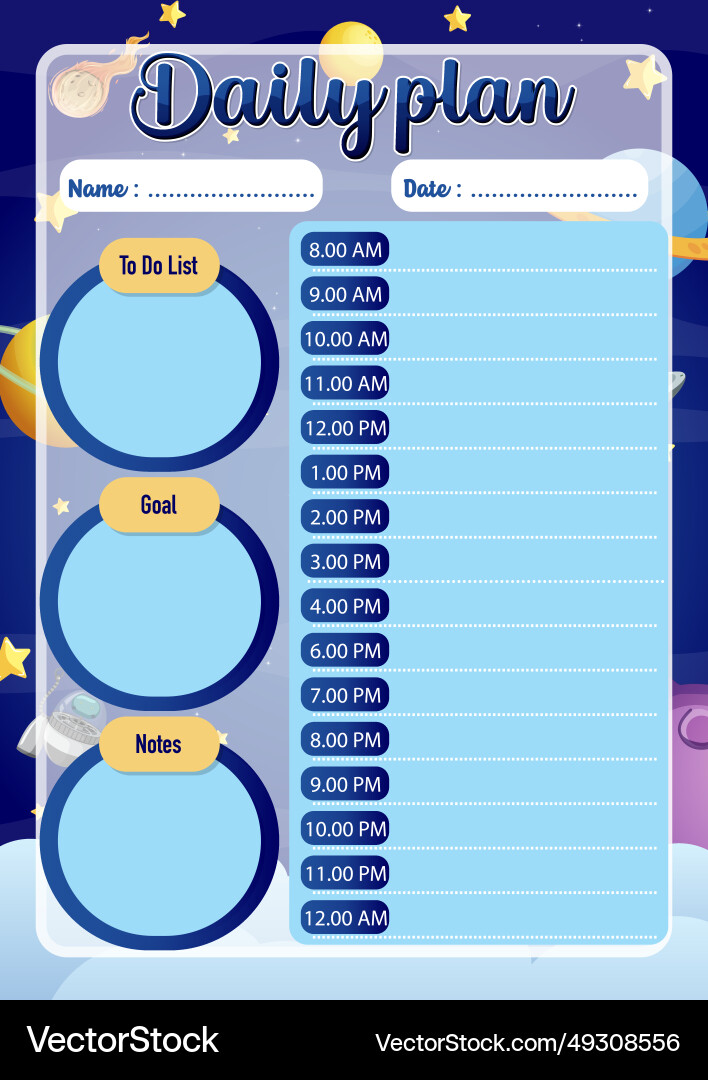 Outer space background with hourly schedule vector image
