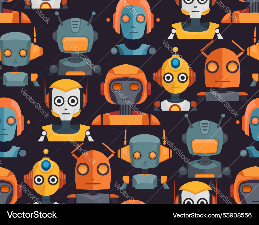 Pattern with cartoon robots on dark background Pattern with cartoon robots on dark background vector image