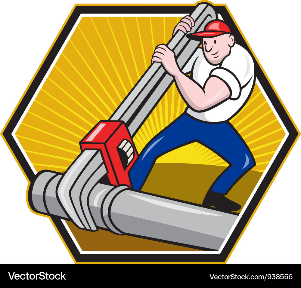 Plumber Fixing Pipe with Wrench vector image