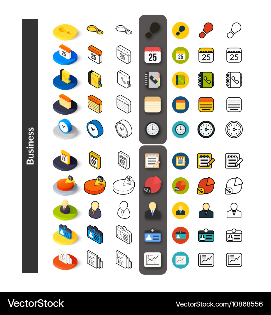 Set of icons in different style - isometric flat Vector Image