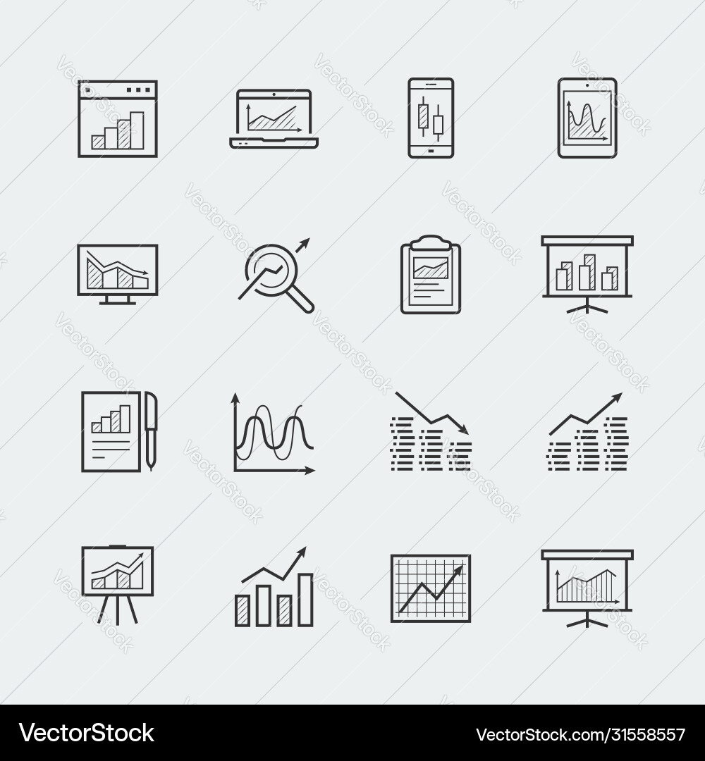 Devices and objects with charts graphs icon Devices and objects with charts graphs icon vector image