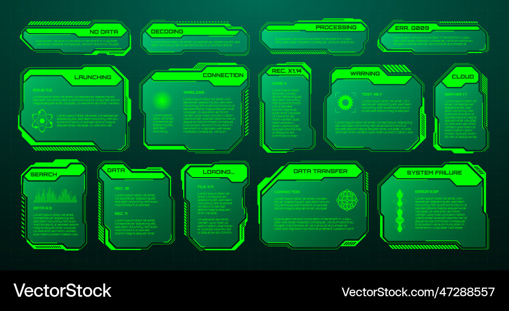 Green futuristic hud ui elements sci-fi user Green futuristic hud ui elements sci-fi user vector image
