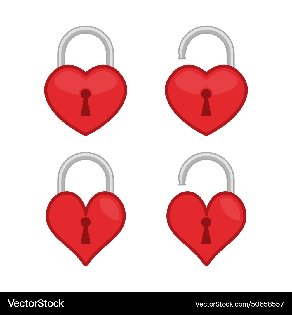 Red hearts lock shape set open and closed padlock Red hearts lock shape set open and closed padlock vector image