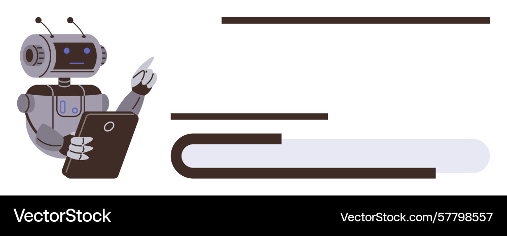Robot analyzing data with digital tablet vector image
