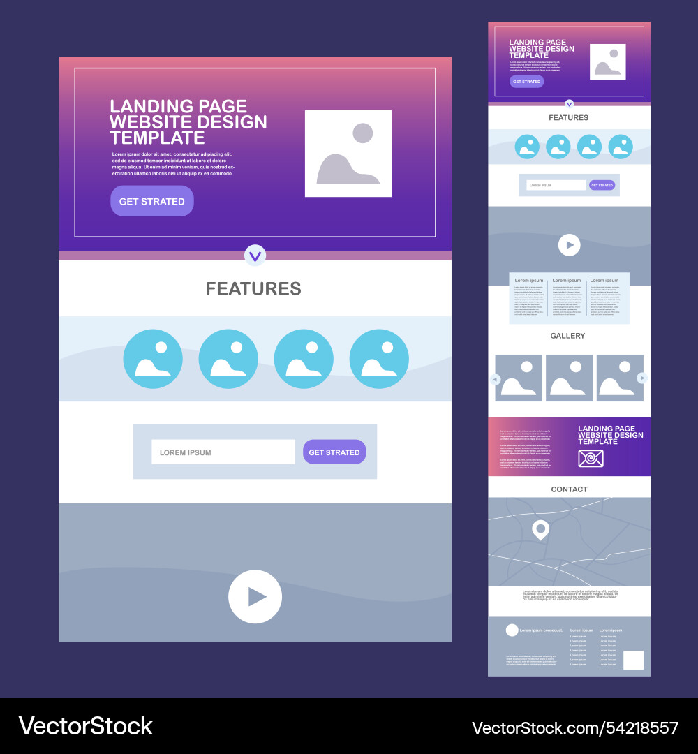 Website landing template page with a features Website landing template page with a features vector image