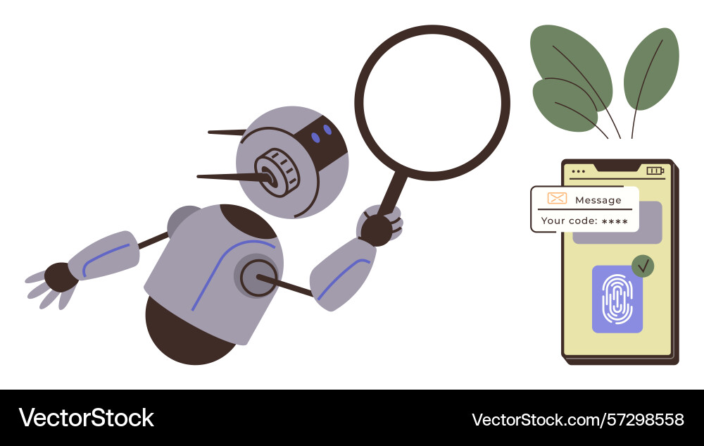 Ai-powered robot examining secure phone Ai-powered robot examining secure phone vector image