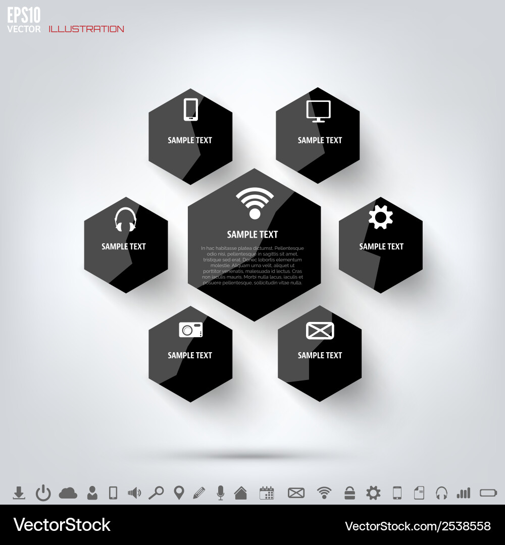 Black cloud computing background with web icons vector image
