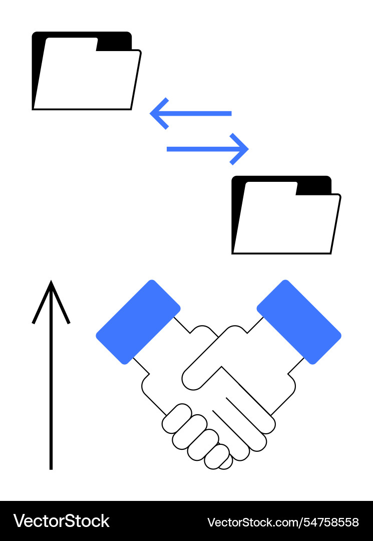 Document exchange process with handshake and file Document exchange process with handshake and file vector image