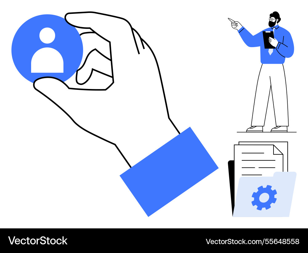 Hand selecting user icon manager assigning tasks Hand selecting user icon manager assigning tasks vector image
