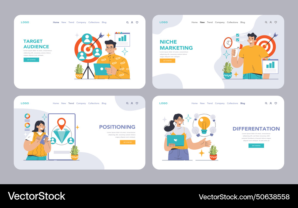 Niche market web or landing set exploring target Vector Image