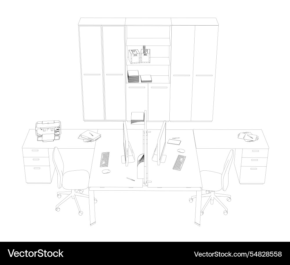 Outline of two office workplaces with computers Outline of two office workplaces with computers vector image