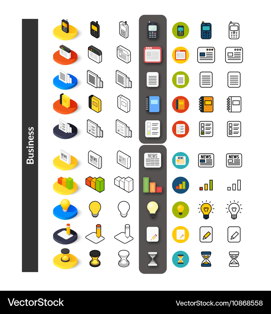 Set of icons in different style - isometric flat vector image