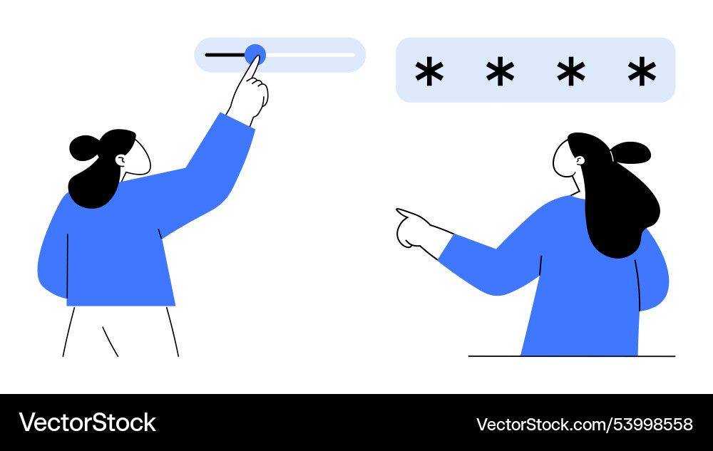 Two characters interacting with a password input Vector Image