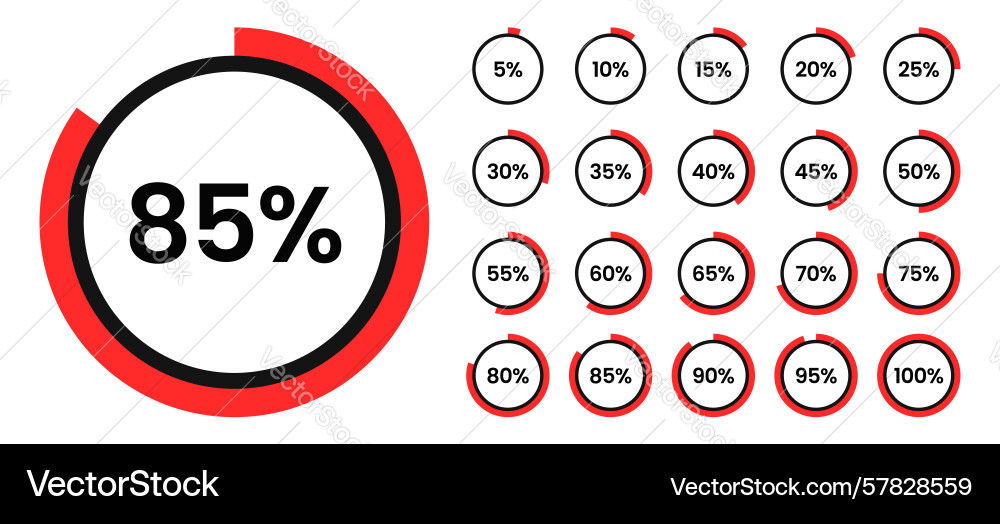 Set of round percentage diagrams with a scale Set of round percentage diagrams with a scale Vector Image