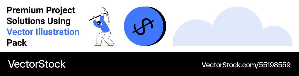 Worker mining data with pickaxe next to currency Worker mining data with pickaxe next to currency Vector Image