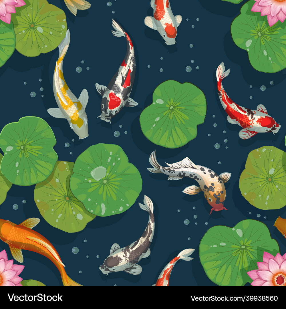 Koi fish pattern golden carps seamless texture vector image