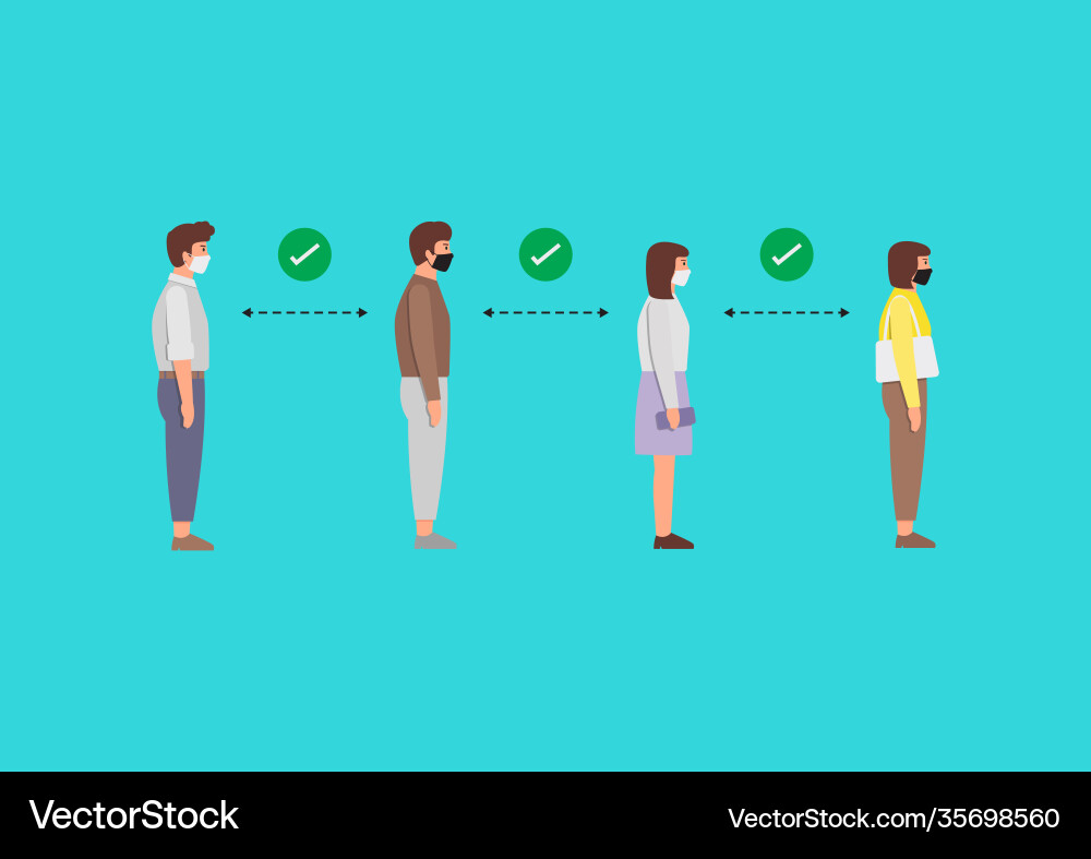 People in medical masks standing line against People in medical masks standing line against vector image