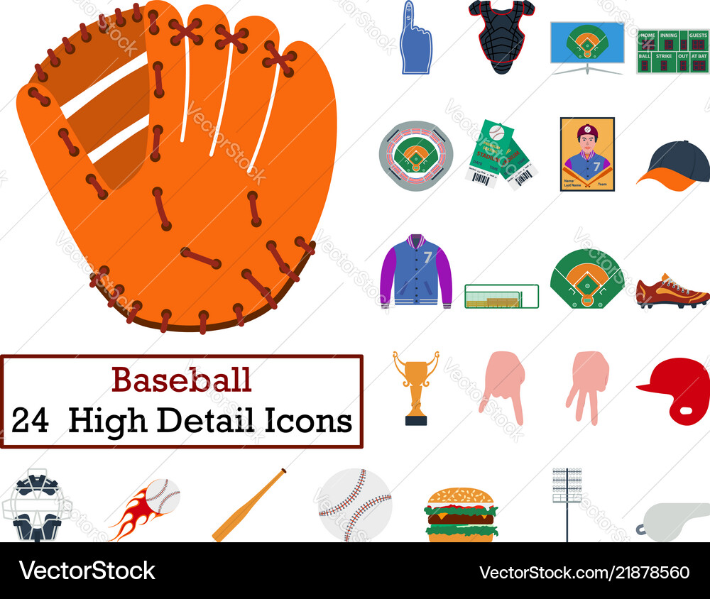 Set of 24 baseball icons vector image