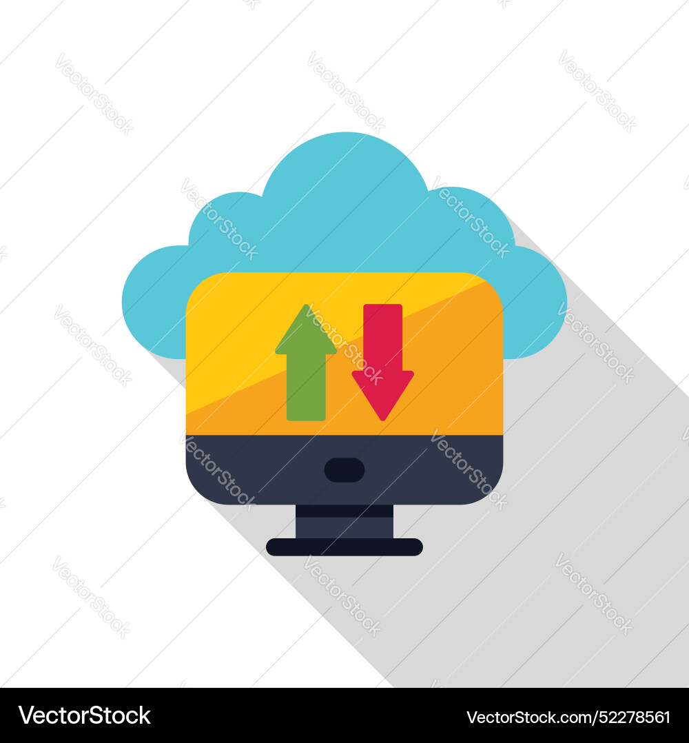 Computer displaying uploading and downloading Computer displaying uploading and downloading vector image
