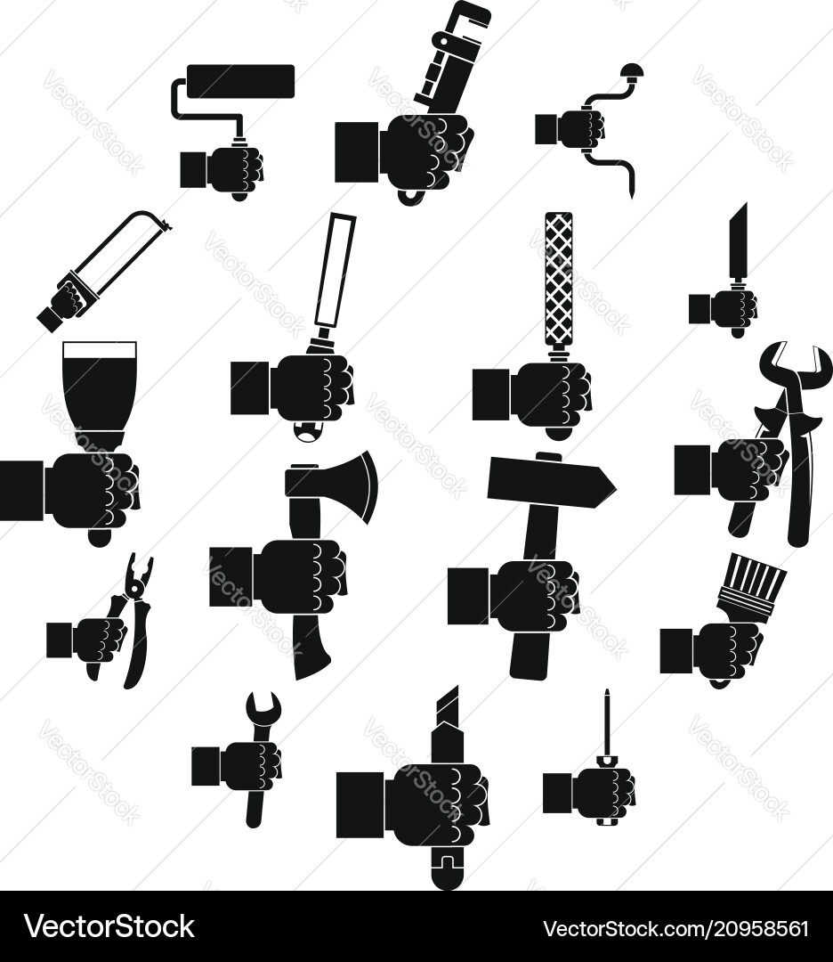 Hand tool icons set building simple style Hand tool icons set building simple style vector image