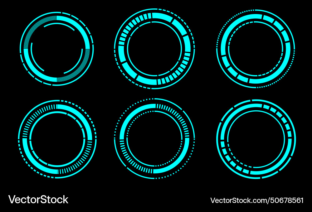 Set of sci fi blue circle user interface elements Set of sci fi blue circle user interface elements vector image