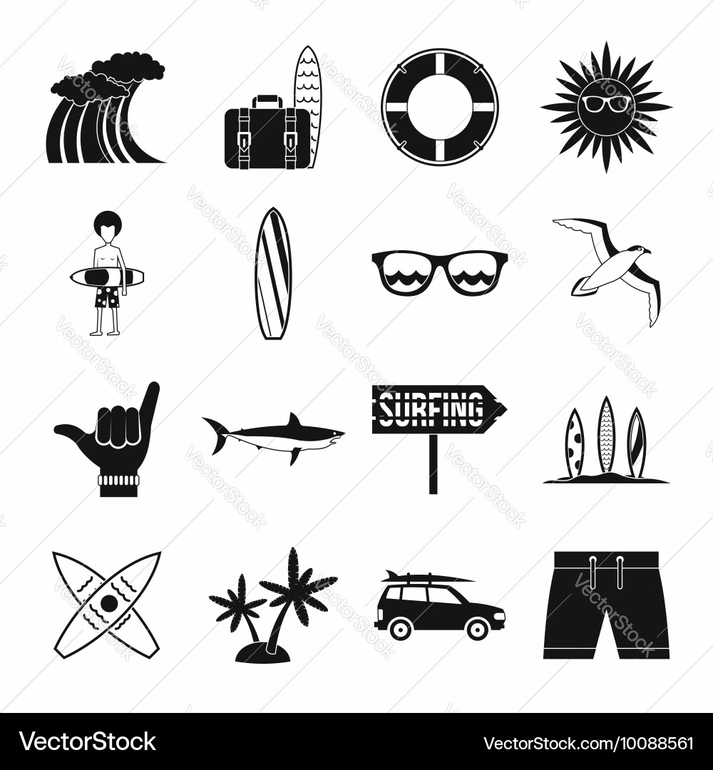 Surfing icons set simple style vector image
