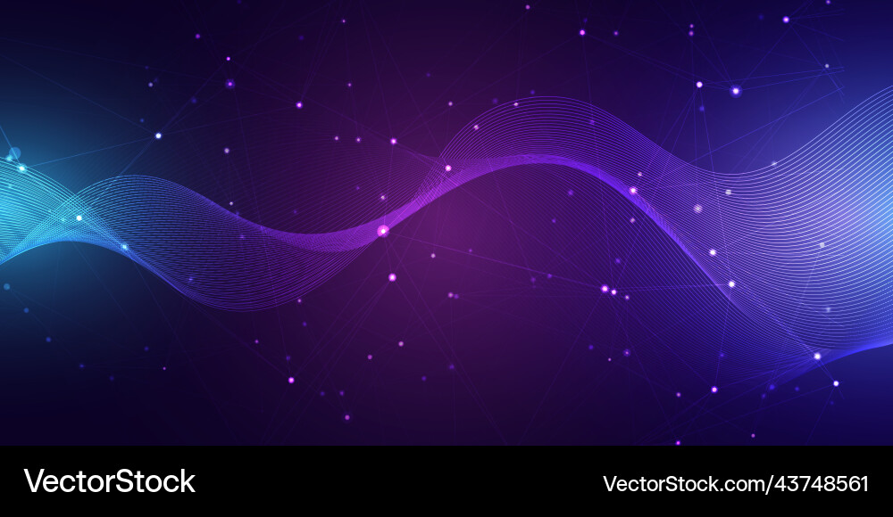 Techno banner with flowing lines and plexus design vector image