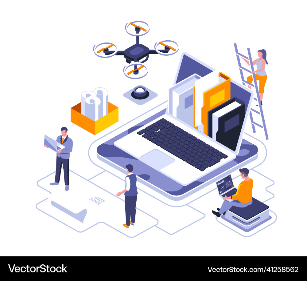 Document specification isometric landing page Document specification isometric landing page vector image