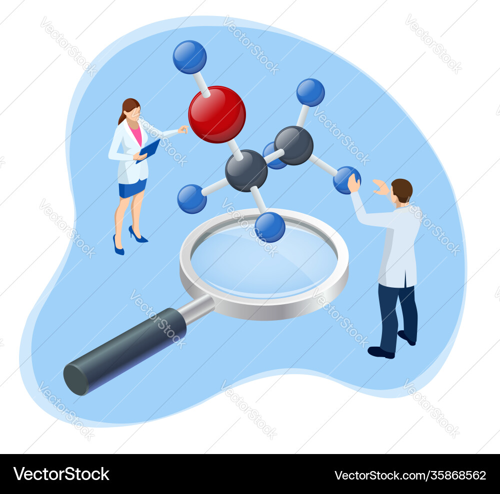 Isometric doctor team while working analysis lab Isometric doctor team while working analysis lab vector image