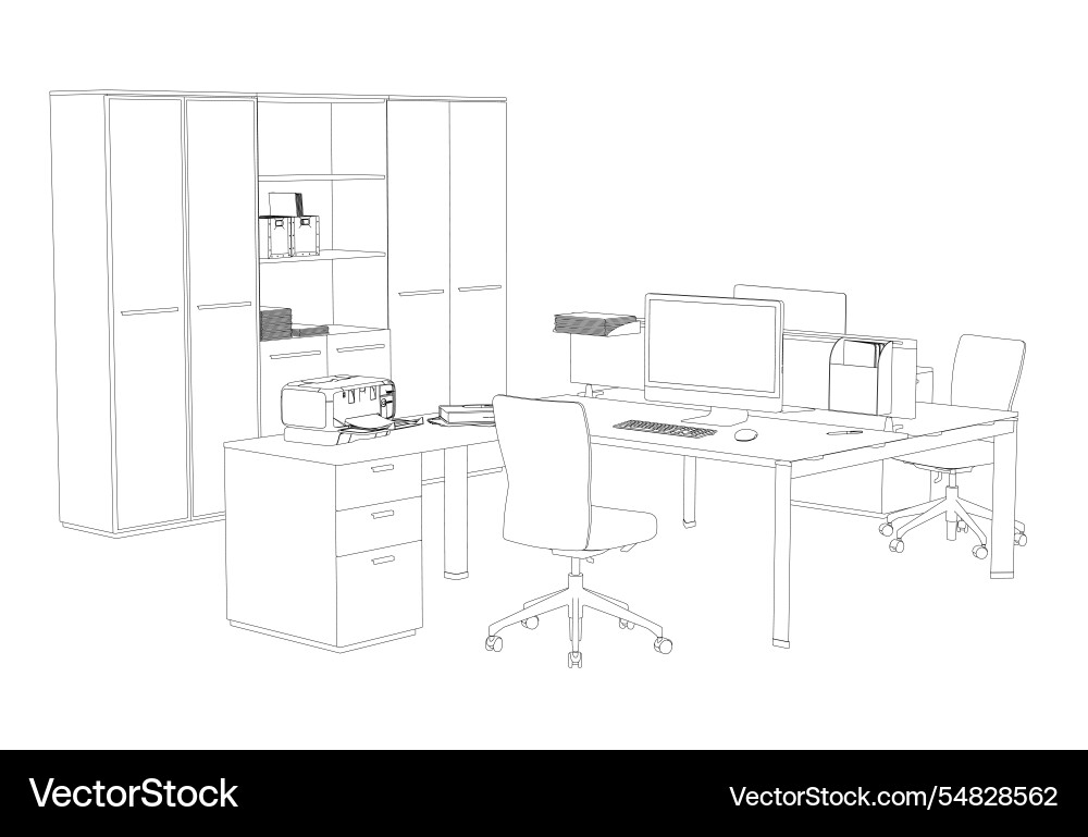 Outline of two office workplaces with computers Outline of two office workplaces with computers vector image