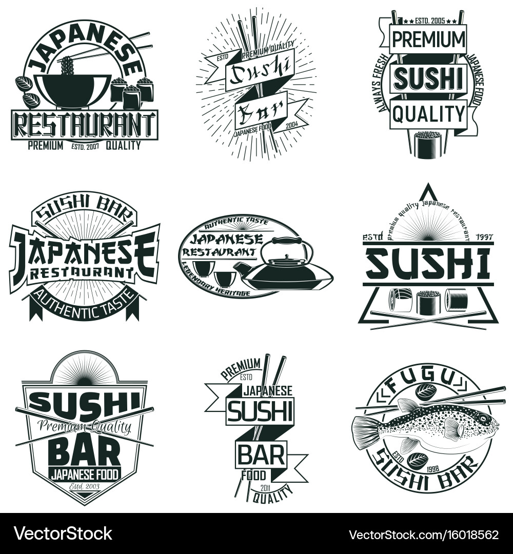 Vintage Sushi Bar Logos Vector Image