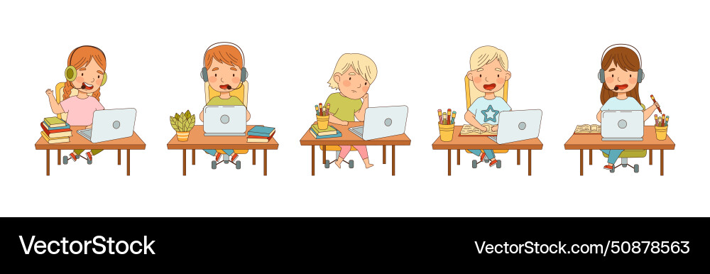 Children learn from home having remote class Children learn from home having remote class vector image