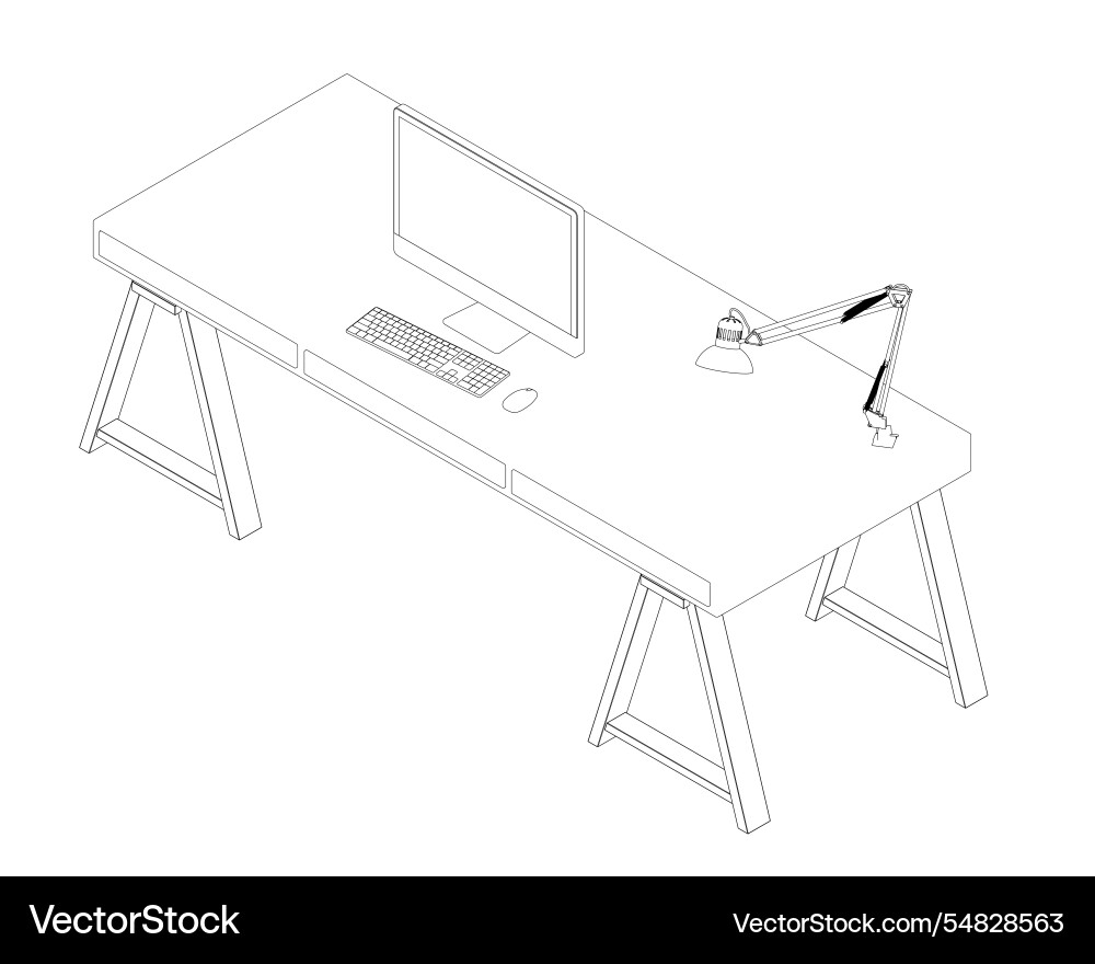 Contour of the workplace with a computer Contour of the workplace with a computer Vector Image