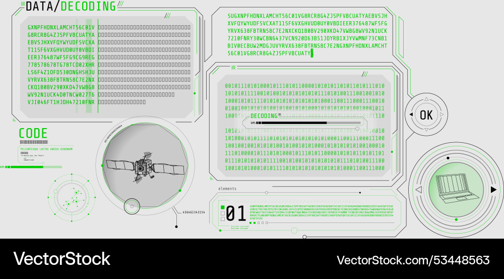 Futuristic interface of satellite data decoding Futuristic interface of satellite data decoding vector image