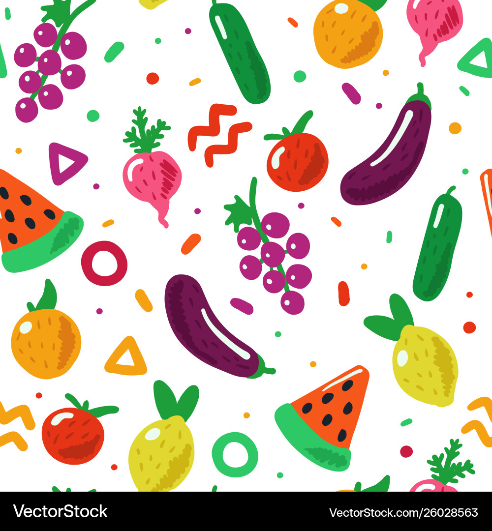Hand drawn fruit and vegetables seamless pattern Hand drawn fruit and vegetables seamless pattern vector image