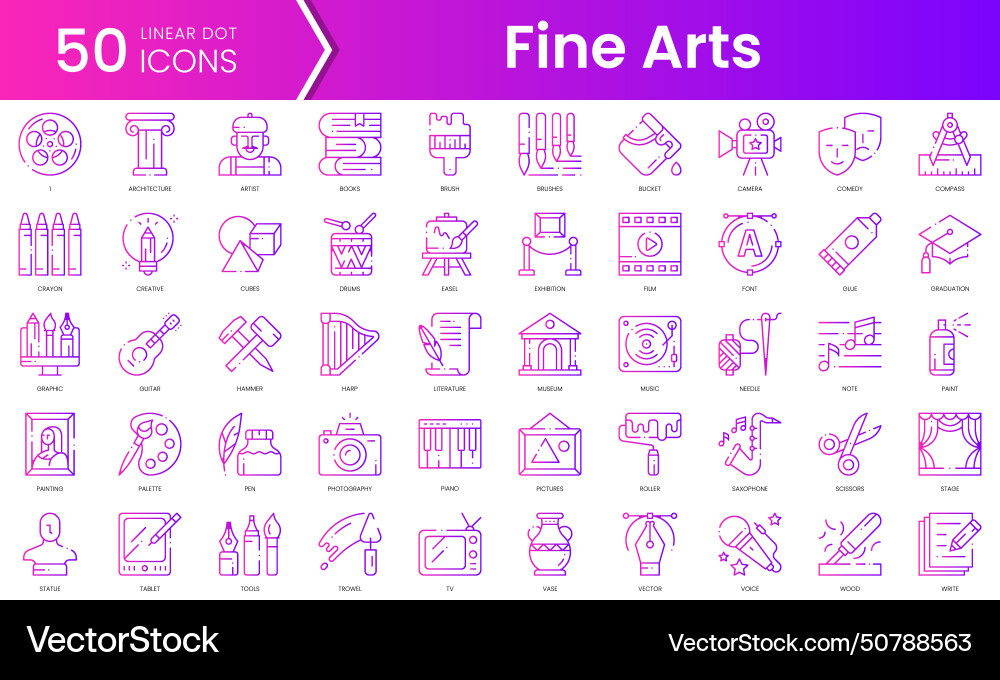 Set of fine arts icons gradient style icon bundle Set of fine arts icons gradient style icon bundle vector image