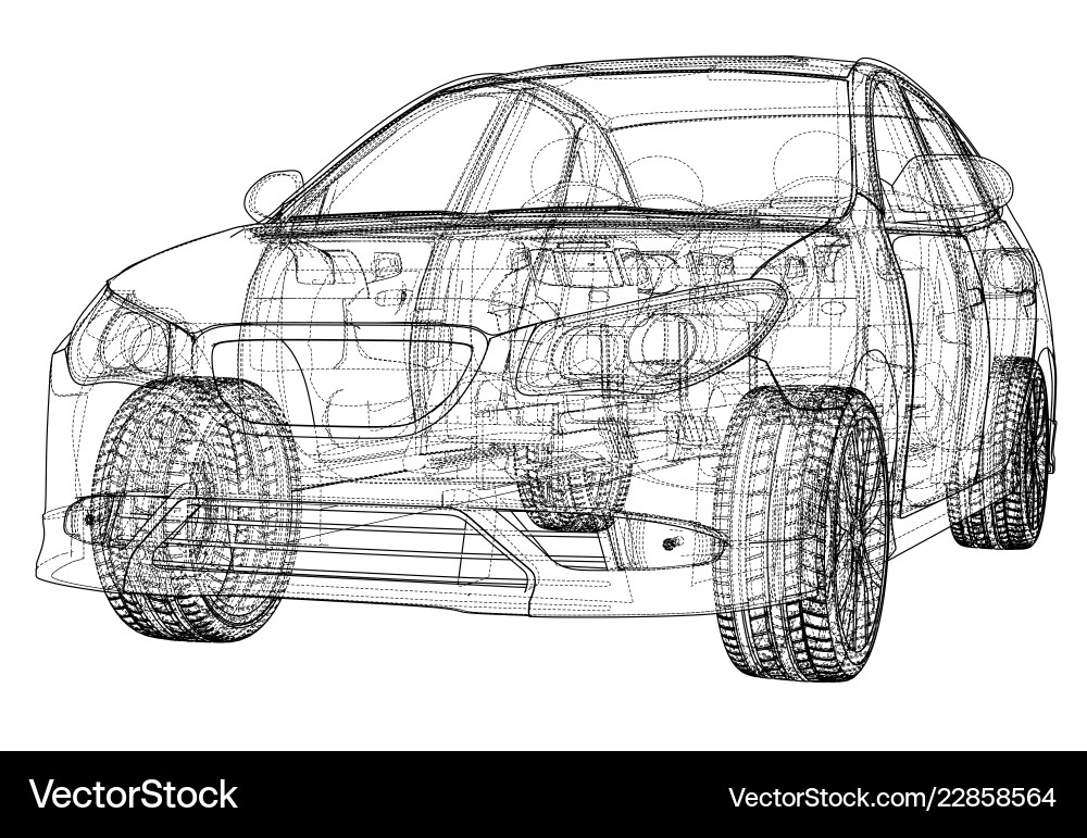 3D Car Rendering - Wireframe Concept vector image