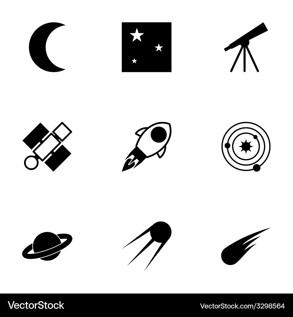 Black Space Icon Set - Celestial Objects vector image