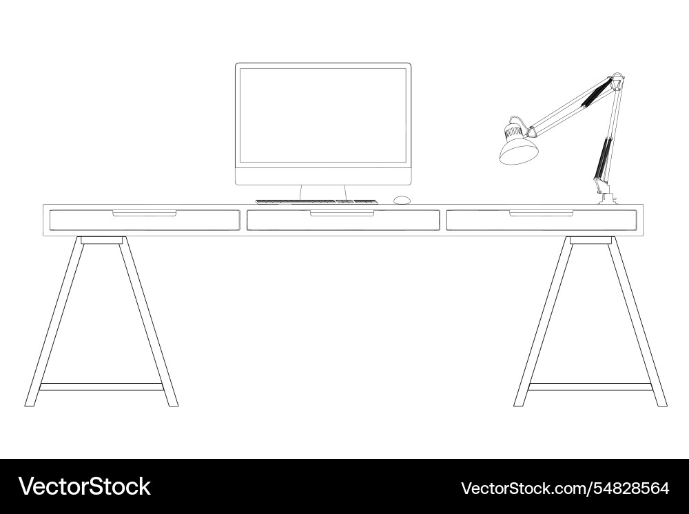 Contour of the workplace with a computer Contour of the workplace with a computer vector image
