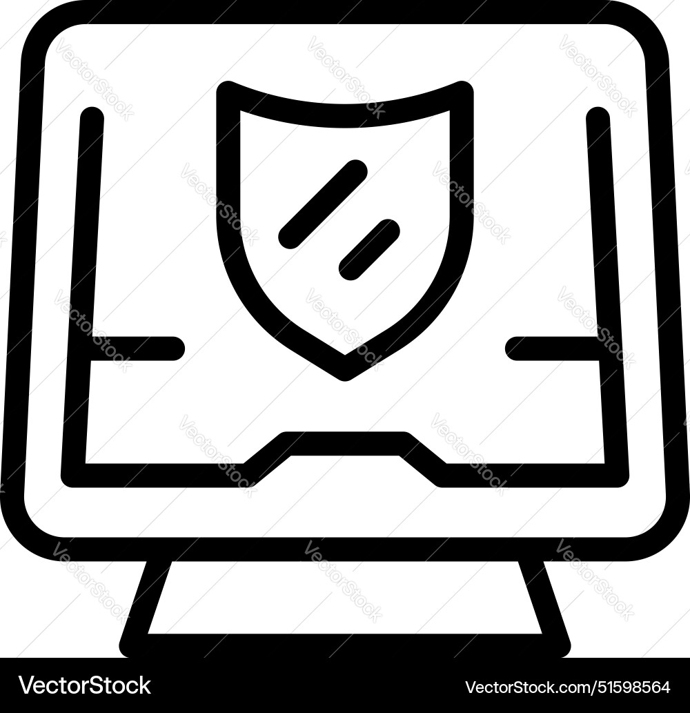 Desktop computer with shield displaying secured Desktop computer with shield displaying secured vector image