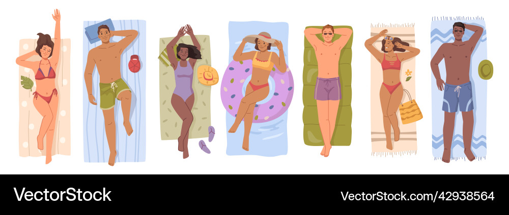 People sunbathing on towels summer tan relax set People sunbathing on towels summer tan relax set vector image
