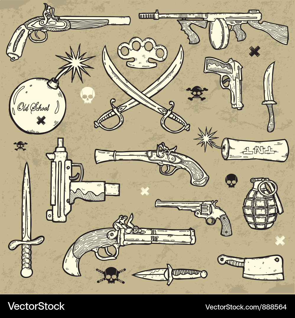 Weapons set Royalty Free Vector Image - VectorStock