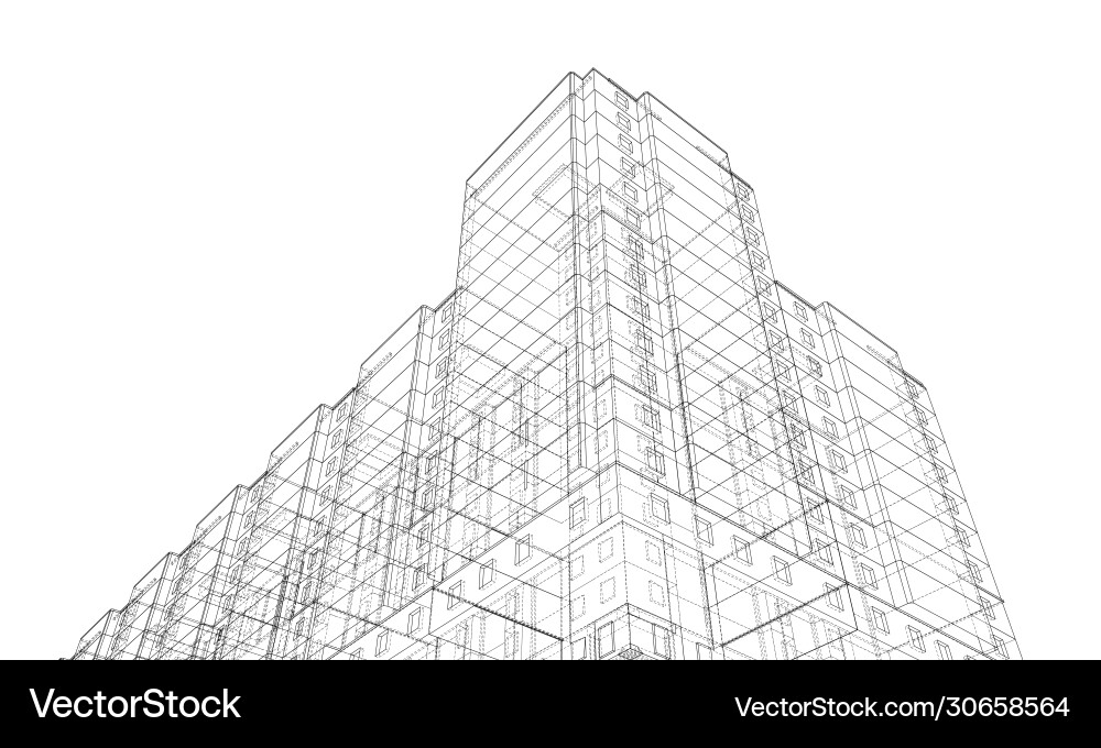 Wire-frame model a multi-storey building vector image
